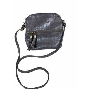 Crossbody Handbag Gray Embossed Faux Crocodile w Tassels Zip FLAW INSIDE